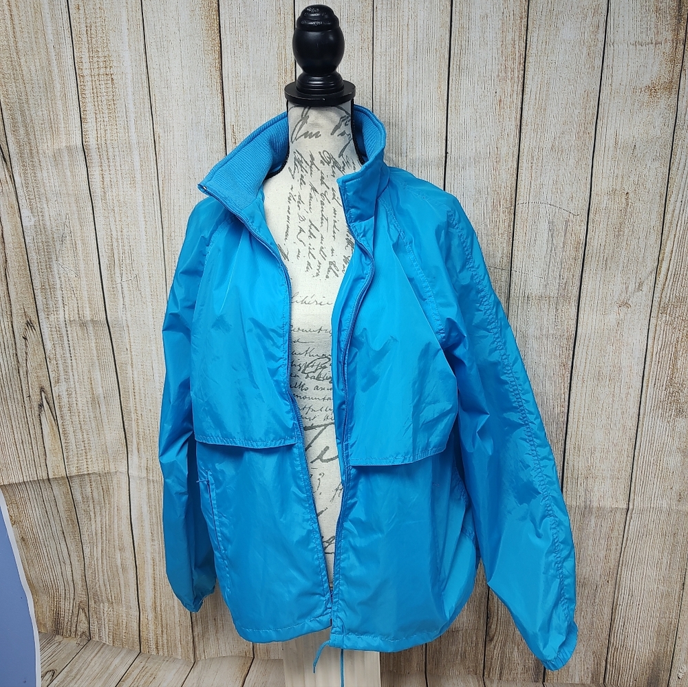 Eddie Bauer Hidden Hood Nylon Medium Blue Windbreaker Jacket! Outdoor Outfitter - Picture 3 of 11